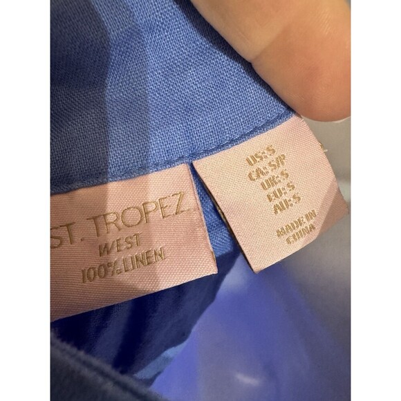 St. Tropez West 100% Linen Dress Blue Sleeveless Women's Sz Small - Picture 4 of 6